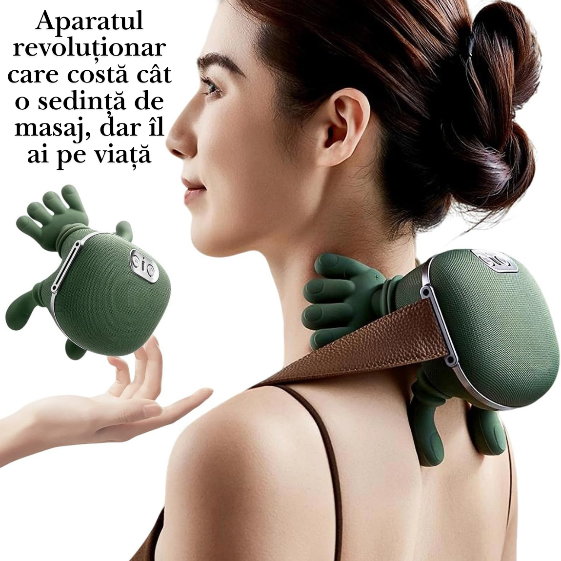 Aparat masaj cervical gât și umeri 4D cu încălzire, profesional, fără fir, masaj ce imita mâna umană, pentru relaxare și dureri musculare