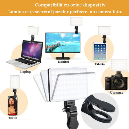 Lampa Led RGB portabila pentru selfie-uri, video sau poze cu 24 tipuri de culori diferite. Baterie de 2000mAh, suport si clema pentru telefon sau laptop