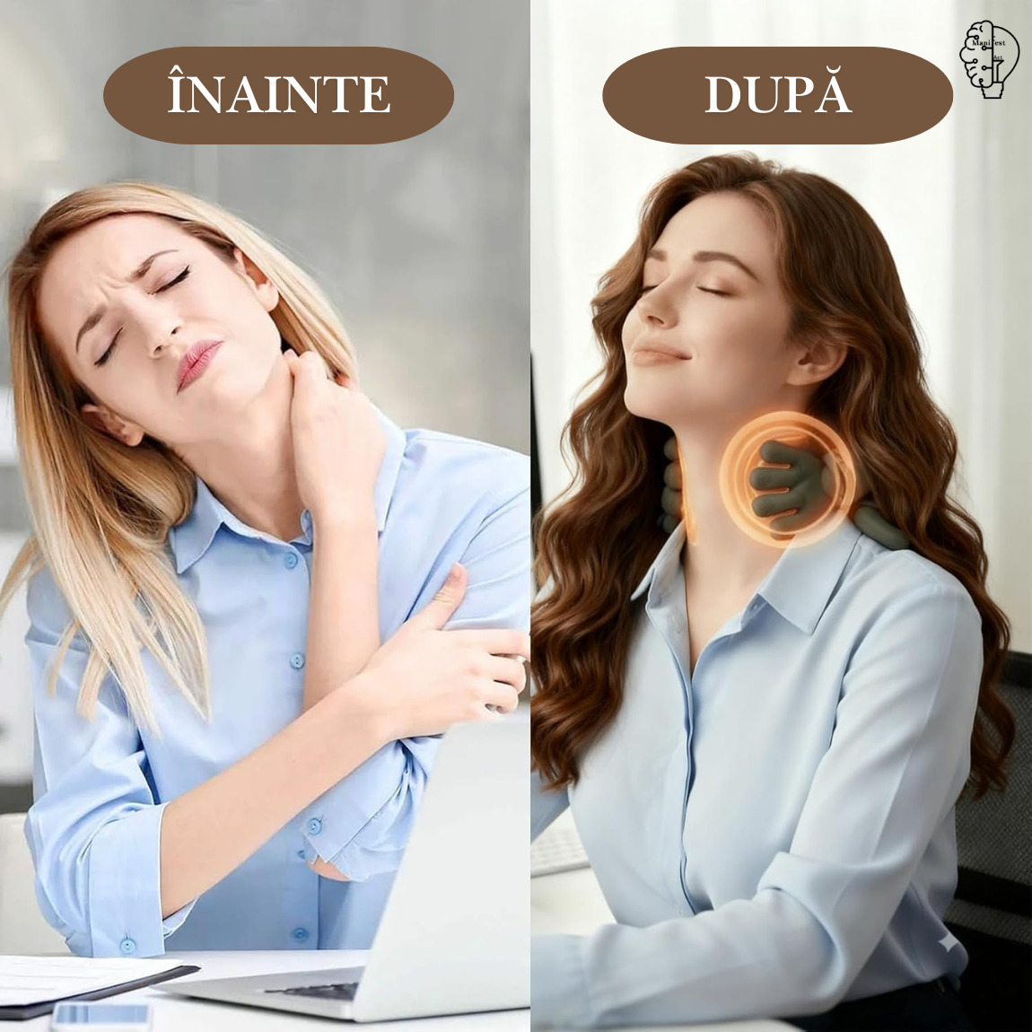 Aparat masaj cervical gât și umeri 4D cu încălzire, profesional, fără fir, masaj ce imita mâna umană, pentru relaxare și dureri musculare