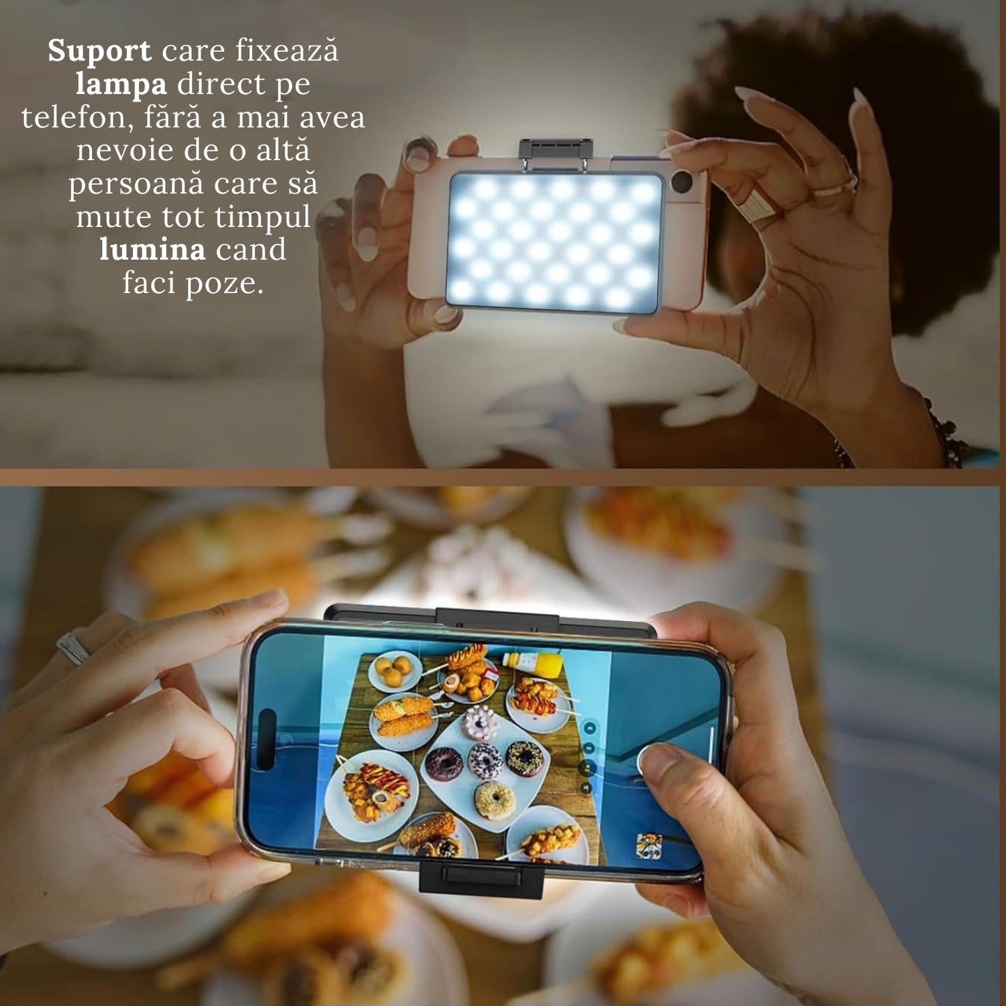 Lampa Led RGB portabila pentru selfie-uri, video sau poze cu 24 tipuri de culori diferite. Baterie de 2000mAh, suport si clema pentru telefon sau laptop