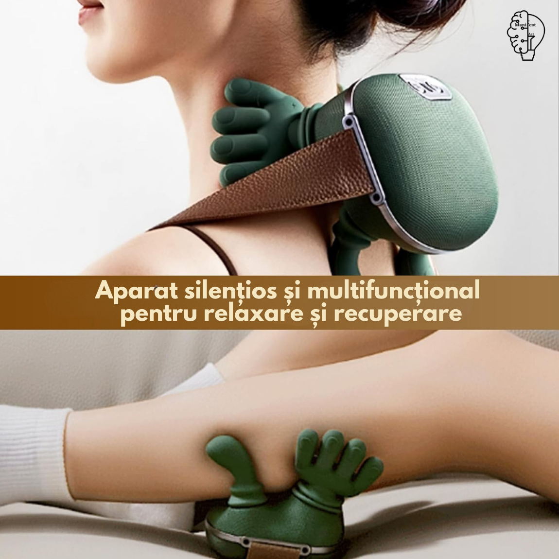 Aparat masaj cervical gât și umeri 4D cu încălzire, profesional, fără fir, masaj ce imita mâna umană, pentru relaxare și dureri musculare