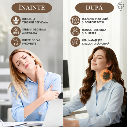 Aparat de masaj cervical gât și umeri 4D cu încălzire, profesional, fără fir, masaj ce imita mâna umană, pentru relaxare și dureri musculare + Primești Cadou un Ghid cu 15 Exerciții de spate 🎁