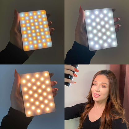 Lumina LED pt Poze, Video puternica 5W cu 60 Leduri, ajustabila cu 3 tipuri de lumina (cald/rece/mix), baterie de 2000mAh, suport si clema pentru telefon sau laptop
